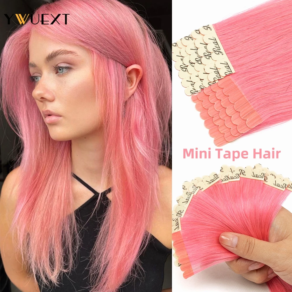 

YWUEXT 12"-24" Real Human Hair Tape Extensions Machine Remy Straight Hair For Highlight 10pcs/pack Mini Tape in Hair Red Color