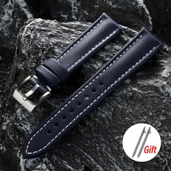 Enhanced Sailcloth Nylon Quick Release Waterproof Sport Wristband Strap - 22mm (Blue - White)