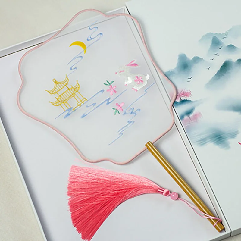 Chinese Embroidery Circular Fan, Han Ancient Dance Hanfu Cheongsam, Translucent Silk Round Fan, Hand Circular Fan