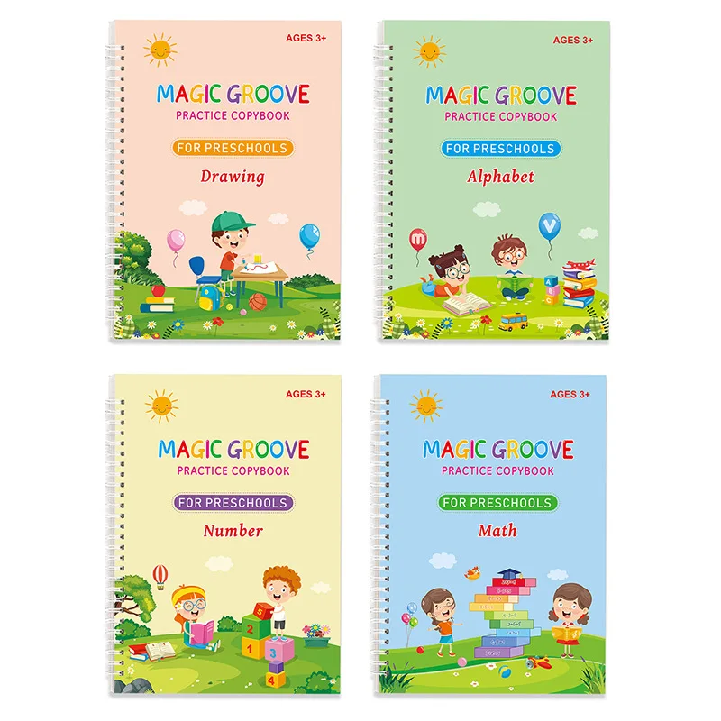 4 Books Children's Writing Exercise Book With Erase-Free Automatic  Vanishing Pen 3-6-Year-Old English Groove Calligraphy Gift - AliExpress