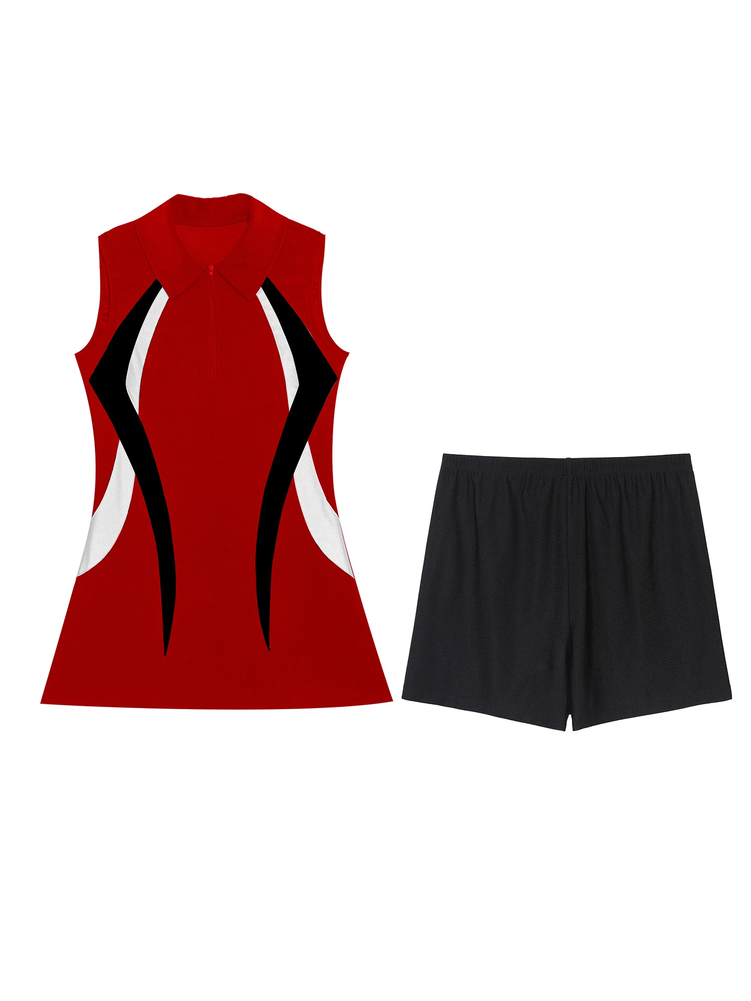 Womens Tennis Dresss Badminton Golf Outfit Sports Set Sportswear Outdoor Activities Sleeveless Zipper Athletic Dress with Shorts