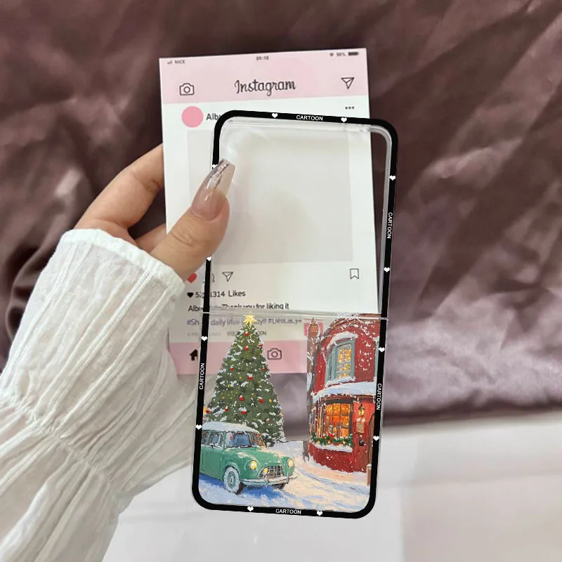 Winter Snow Landscape Phone Case - Clear Hard Folding Cover with Christmas Street Scenery