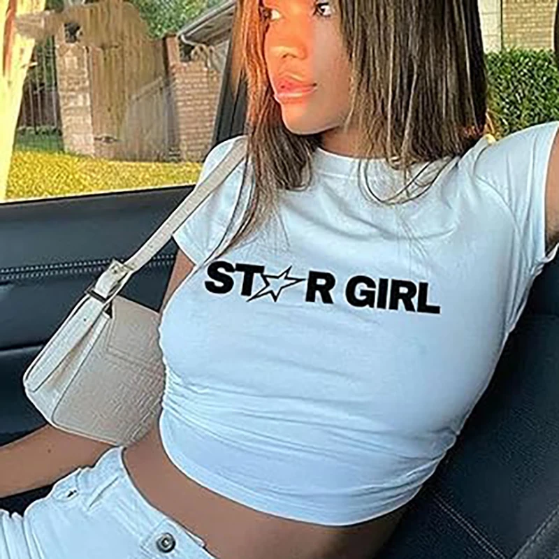 

Punk Gothic T-shirt Vintage slim fit short sleeve shirt street style women's alphabet print baby open navel T-shirt short top