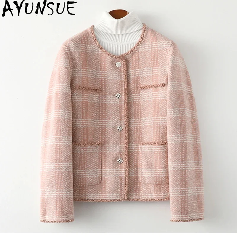 

52% AYUNSUE Wool Coats for Women 2024 Fall Winter Elegant Single-breasted Jacket Short Double-sided en Coat Jaquetas