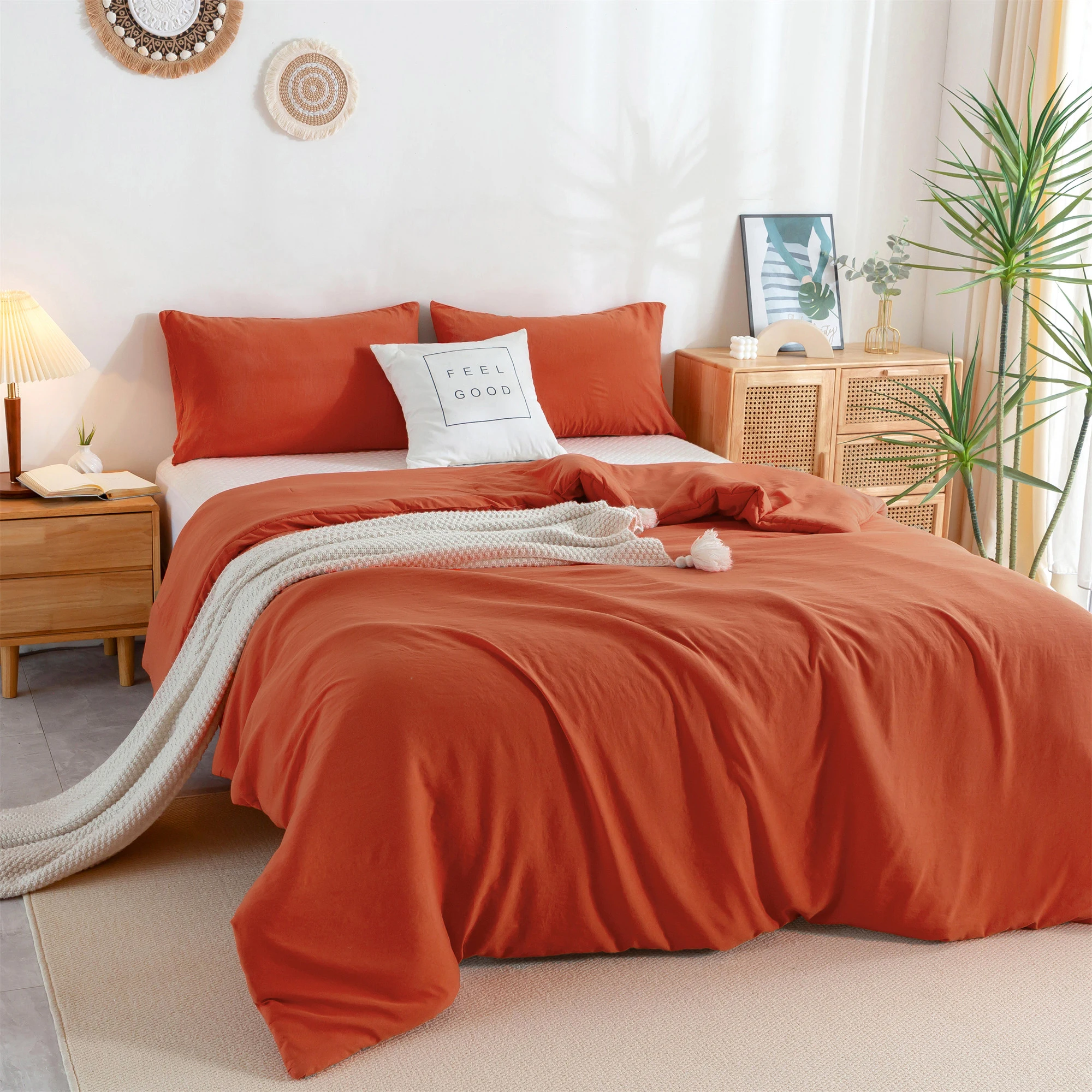 

All Seasons Bedding Comforter Twin XL Sets Sliky Super Soft Washable Cotton Orange Comy Fluffy Pillow Shams