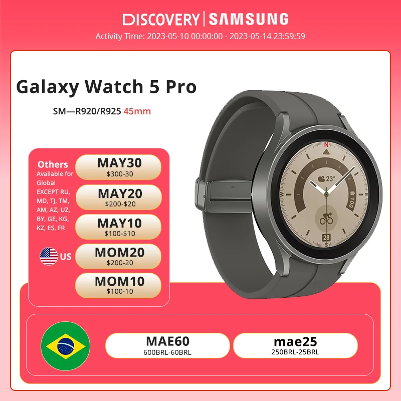 Samsung-Galaxy Watch 5 Pro,45mm  r920,インテリジェントスポーツウォッチ,サファイアディスプレイ,血圧計,グローバルバージョン