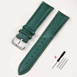 Elegant Soft Leather Watch Strap with Lychee Pattern - Cowhide Bracelet Wristband Accessory - 21mm (Green)