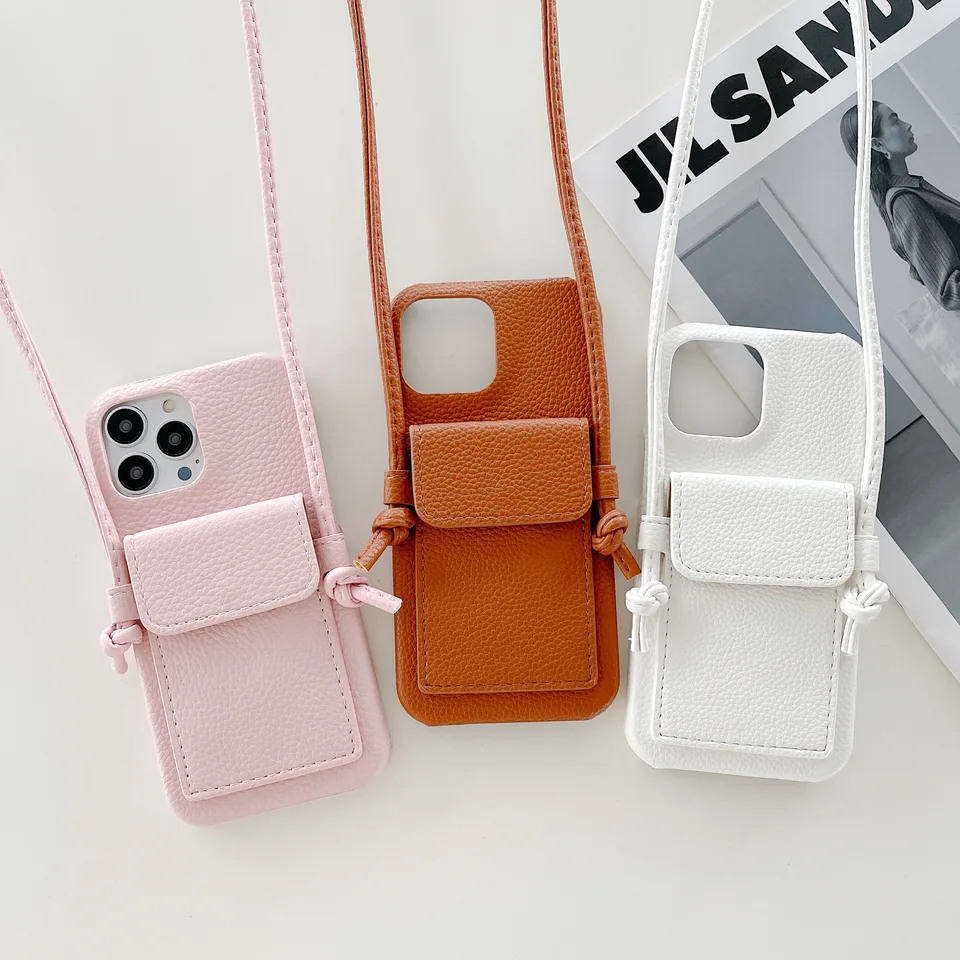 Sac Bandoulière / Porte-cartes En Cuir PU Pour IPhone 11 à 15 Pro Max - Avec Housse TPU Intégrée, Neuf
