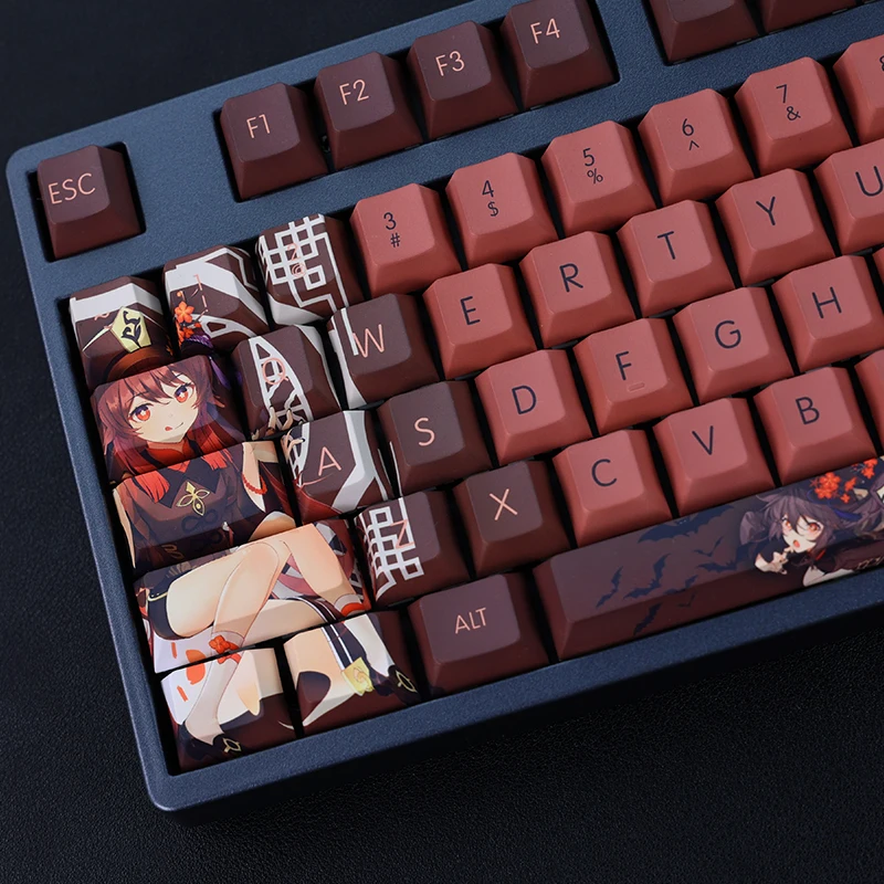 Dois Tampas Dimensionais dos Desenhos Animados Anime Gaming Key Pbt Dye Subbed Keycaps Cherry Perfil Keycap para Genshin Impact hu Tao Conjunto - Imagem 2