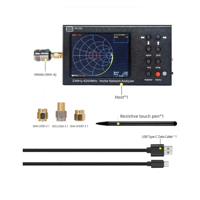 Antenna Analyzer Network Analyzer HTOOL GS320 6 GHz Vector Network Analyzer for Antenna Standing Wave Ratio (VSWR) Measurement and RF Network Analysis.