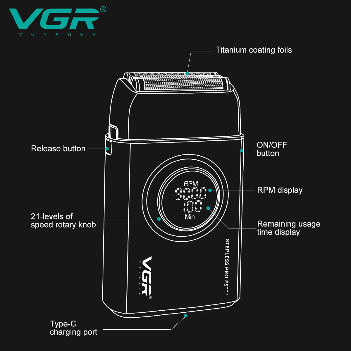 VGR Electric Shaver Rechargeable Shaving Machine Professional Beard Trimmer 9000 RPM Portable Shaver for Men V-378 electric shaver hair trimmer electric razor rotary shaver cordless shaver