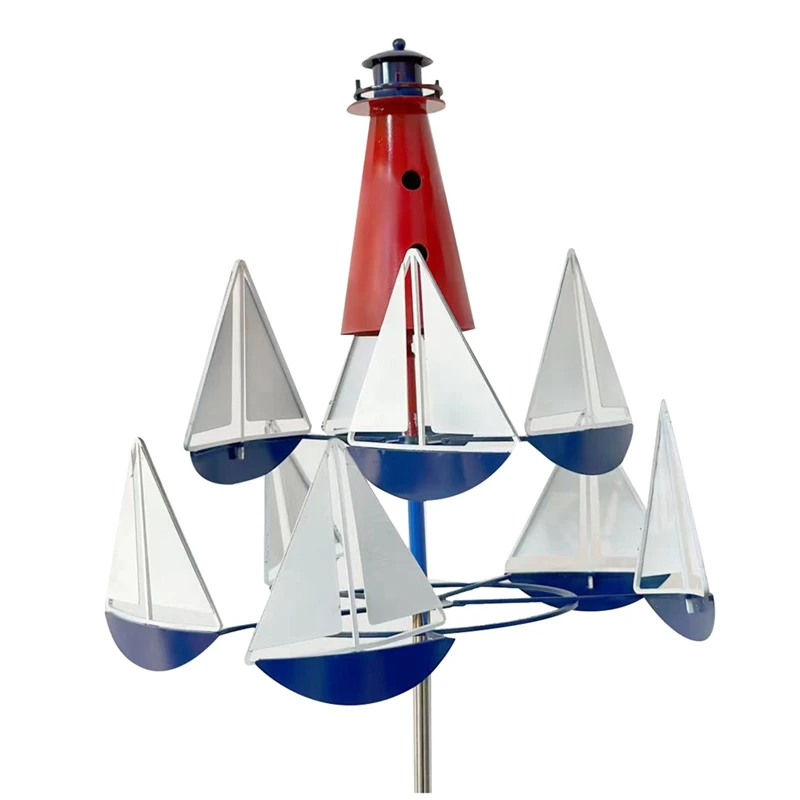 

1 Piece Kinetic Art Wind Sculpture Lighthouse Sailboat Windmills For Yard, Wind Spinner