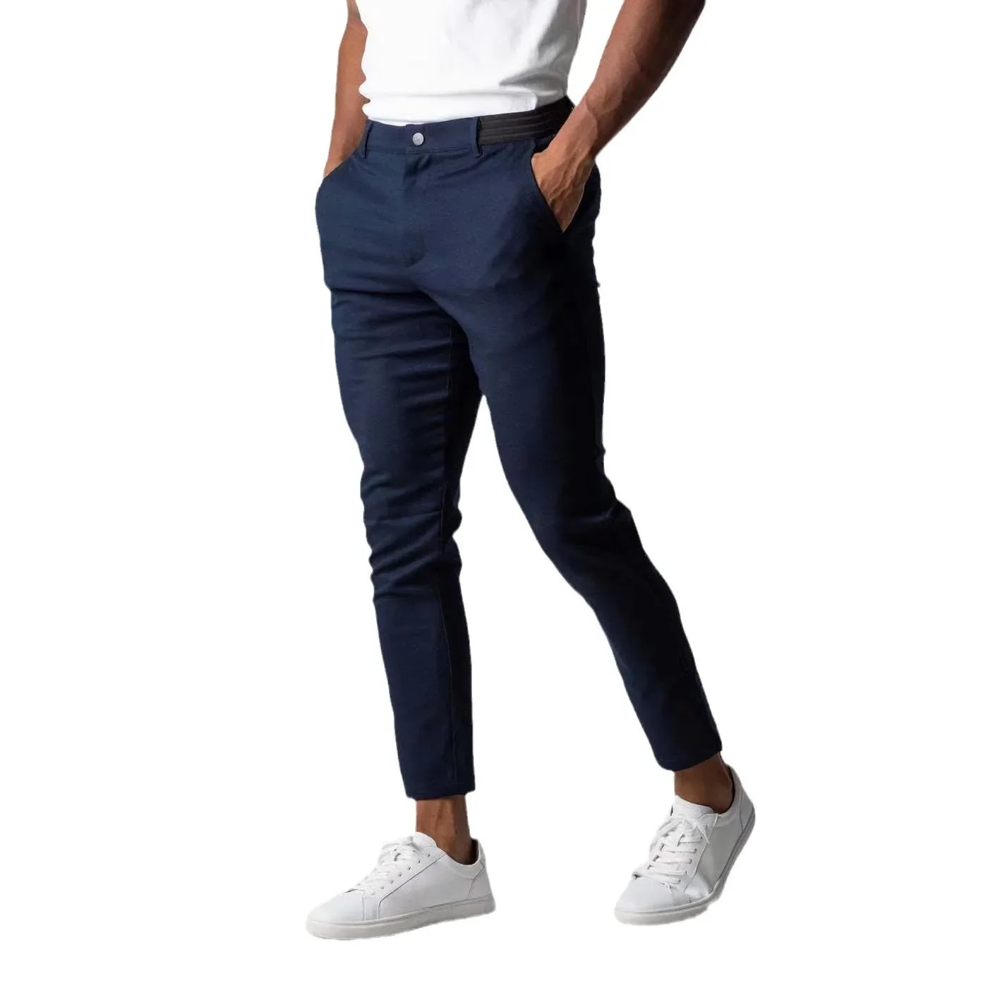 Active Chinos Comfortable Men Long Pants Stylish Slim Fit Ankle Length Casual Soft Breathable Fabric Mid Waist Commuting Wear 5