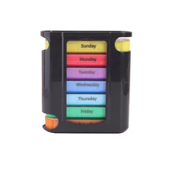 Colorful Weekly Pill Organizer with Stylish Design for Home, Travel, and Hospital Use (Black and Color)