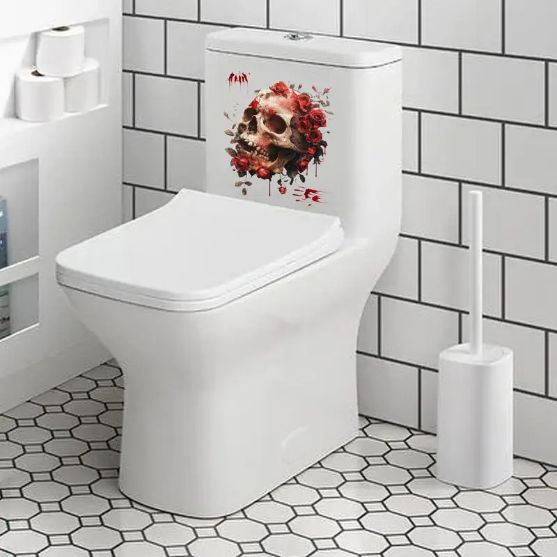 Funny Toilet Seat Lid Stickers Self-Adhesive Removable Toilet Seat Decals Skull Bathroom Wall Decals Skull Horror