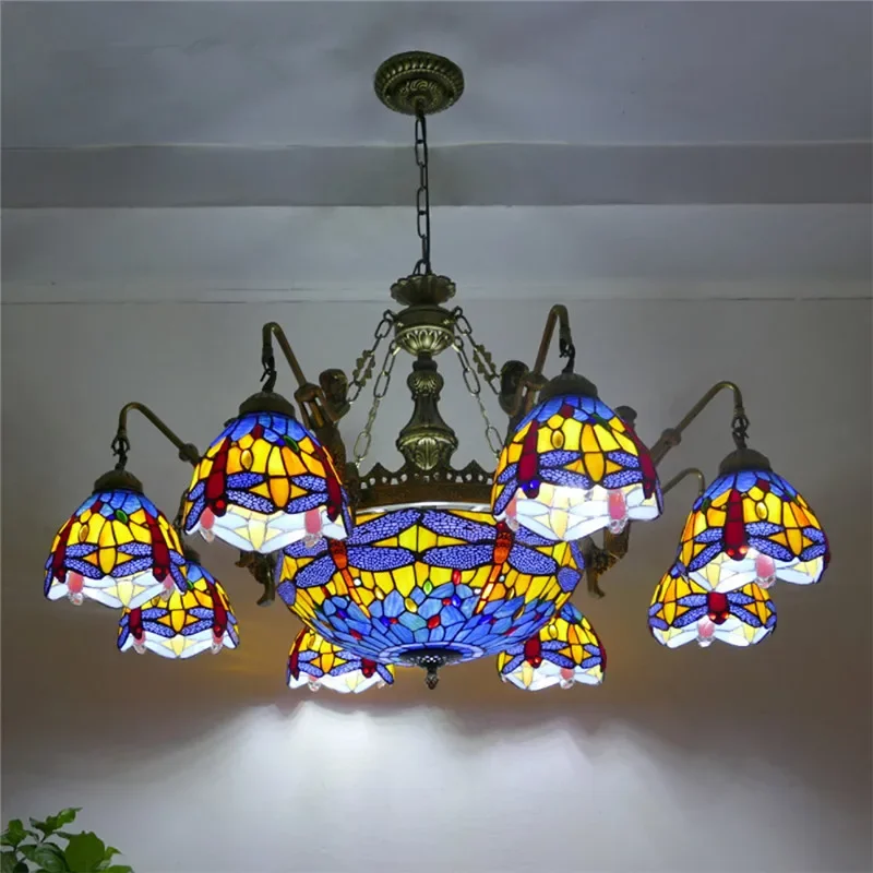 

TEMAR Подвесная лампа Тиффани в европейском стиле для гостиной винтажная креативная цветная стеклянная лампа для ресторана спальни отеля