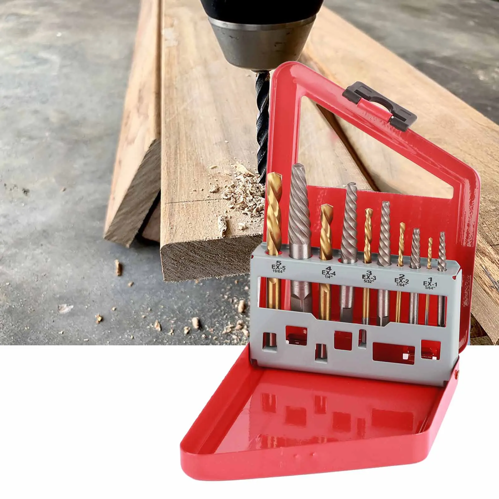 

10 Pcs Drill Bit Screw Extractor Set Left Hand Titanium Plated Drill Bit Alloy Steel Screw Extractor Kit