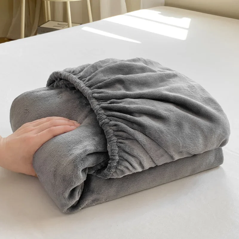 Autumn Winter Warm Fitted Bed Sheet Flannel Soft Comfortable Queen Bed Sheets Thicked Coral Fleece Mattress Cover Plush Bedsheet 6