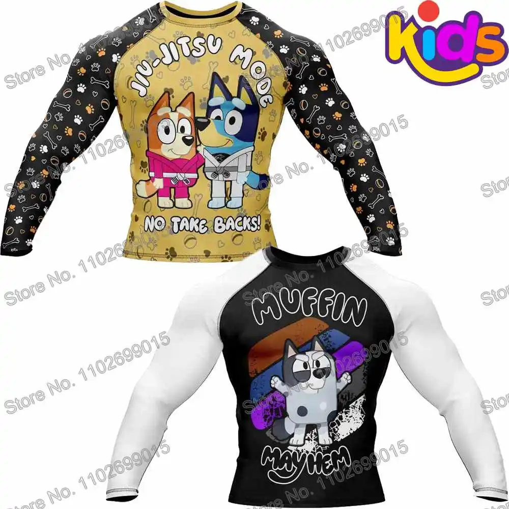 Kids Heeler Rollers Diving T-Shirt Tight Long Sleeve Boys Rash Guard BJJ MMA Swimwear Surf Clothing Beach Floatsuit Girls Tops