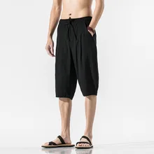 

Men Shorts Summer Fashion Solid Loose Shorts Streetwear Vintage Men Casual Lace-up Mid-Waist Straight Shorts Knee Length Pants