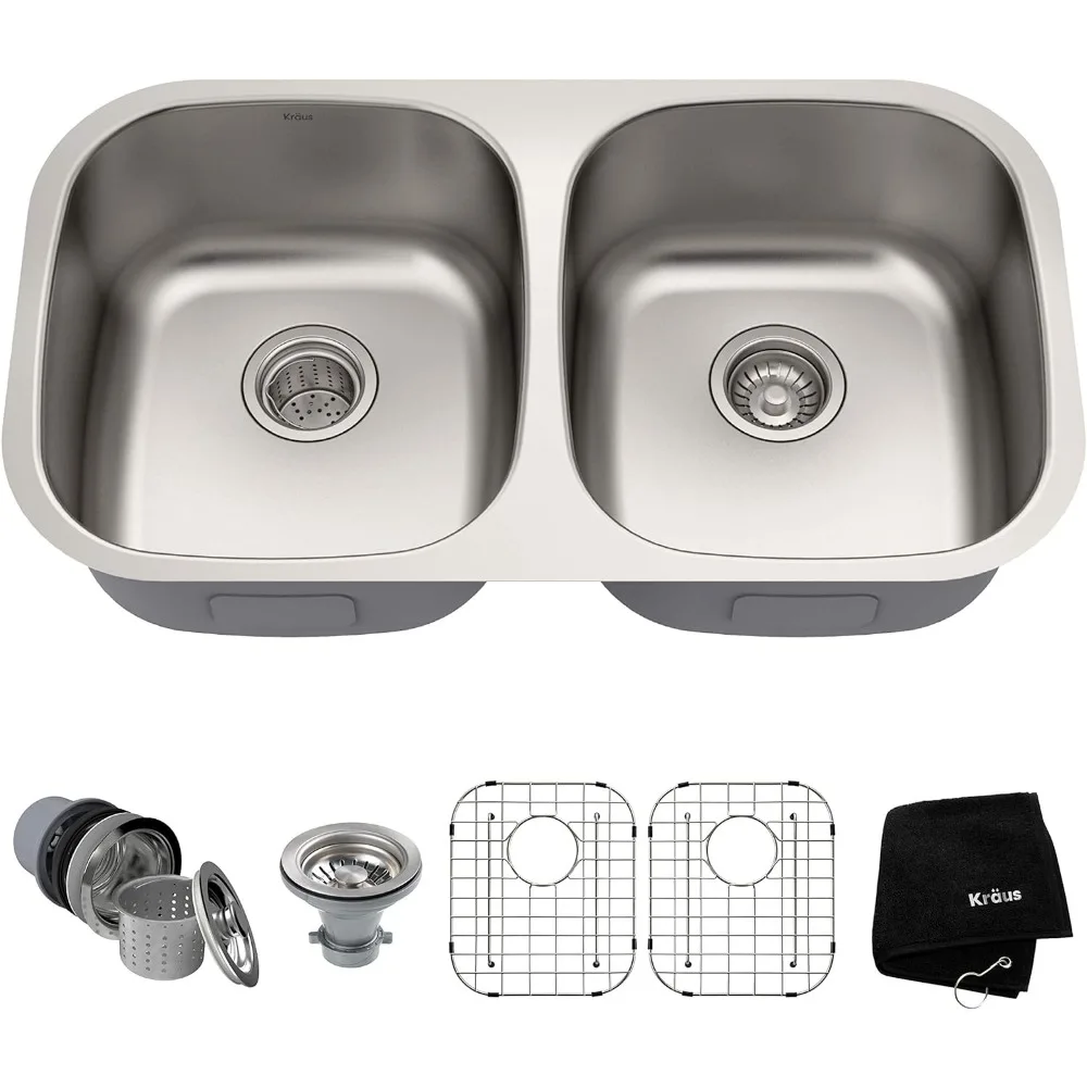 

Kraus KBU22 32 inch Undermount 50/50 Double Bowl 16 gauge Stainless Steel Kitchen Sink