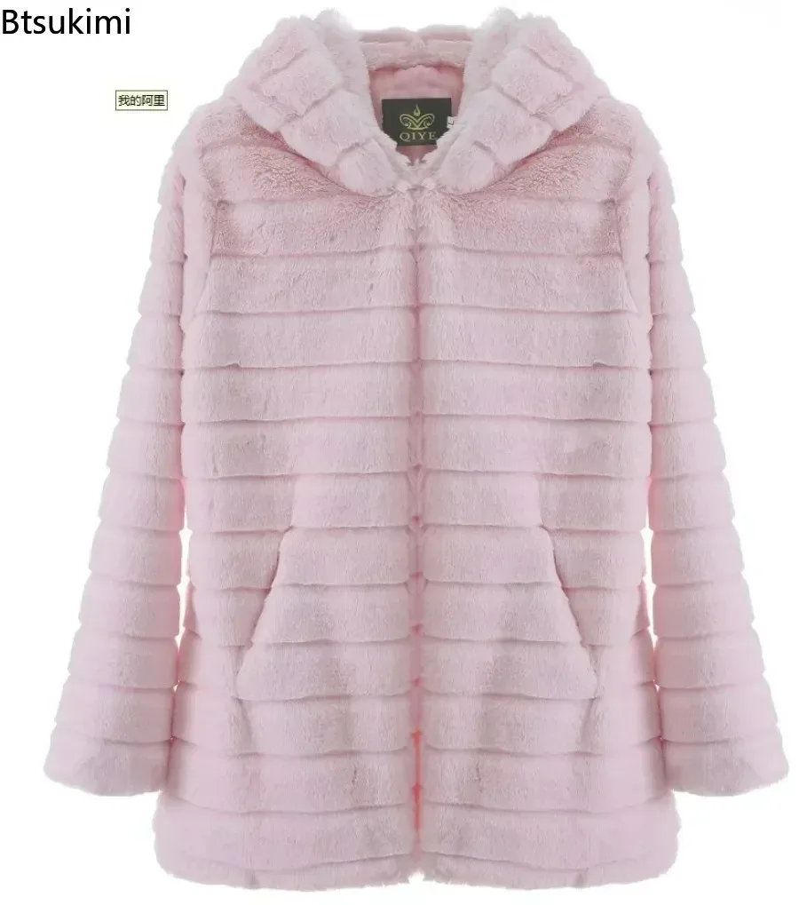 2024 Women's Winter Thicken Mink Coats Fluffy Faux Fur Long Coat Jacket Women Warm Hooded Jackets For Ladies Overcoats куртка