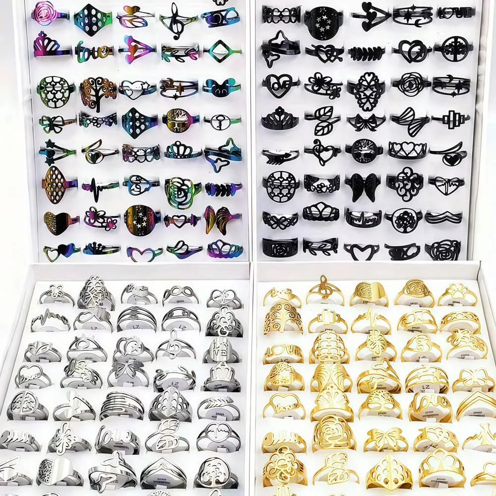 10/20Pcs/Lot Fashion Classic Charm Multicolor Simple Stainless Steel Rings For Women Wedding Love Mix Style Jewelry Party Gifts 2