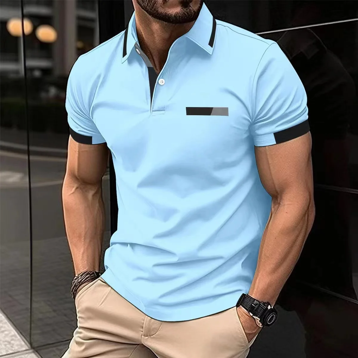 Polo Shirt Men Summer Casual Short-sleeved Solid Color Lapel Business Sports Breathable