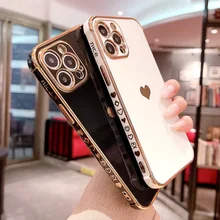 

2022 Soft Electroplated Love Heart Phone Case For iPhone 11 12 Pro Max XS X XR 7 8 Plus Mini SE Shockproof Bumper Back Cover