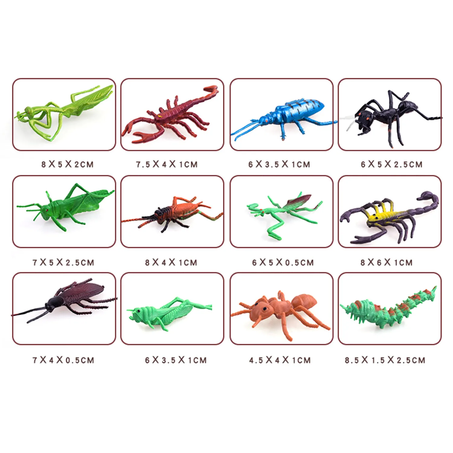 12PCS Simulation Plastic PVC Mini Insect Animals Models Spider Cockroach Beetle Grasshopper Dragonfly Ant Mantis Educational Toy 5