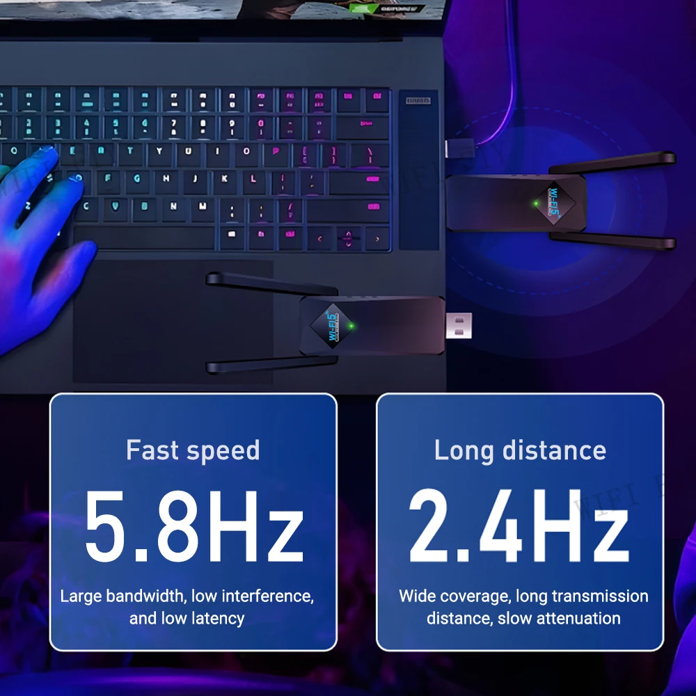 WALRAM AC1300 WiFi 5 무선 어댑터 USB3.0 WiFi 2.4Ghz/5.8GHZ 네트워크 카드 듀얼 밴드 RTL8812BU PC 노트북 Windows10/11용