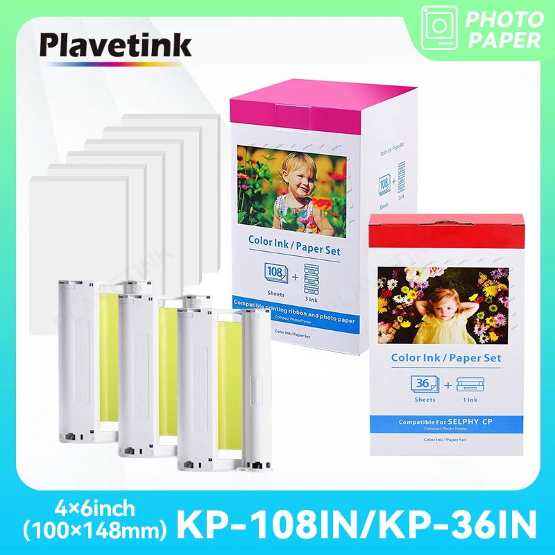 Plastetink Kp-108In Per Canon Selphy Set Di Carta A Inchiostro A Colori Stampante Fotografica Cp1200 Cp1300 Cp910 Cp900 Cartuccia Di Inchiostro Kp 108