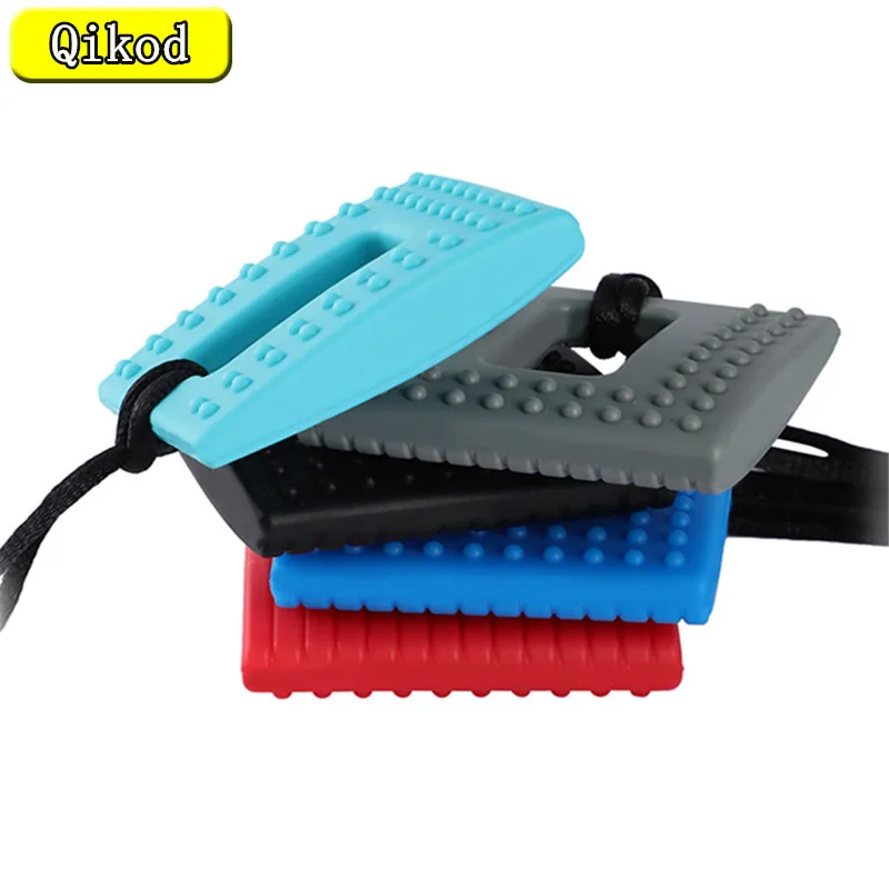 Silicone Teething Pendant Chewelry 1 Square Textured Chew Necklace For Baby Autism ADHD Special Needs Sensory Therapy Toys teething toys,teething beads,teething toy tethers,baby silicone accessories