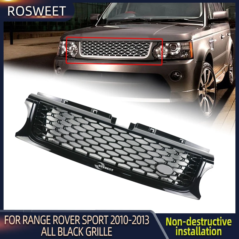 

Полностью Черная решетка радиатора для Land Rover Range Rover Sport 2010 2011 2012 2013, автобиографический стиль, крышка капота автомобиля, сетчатый решетчатый гриль