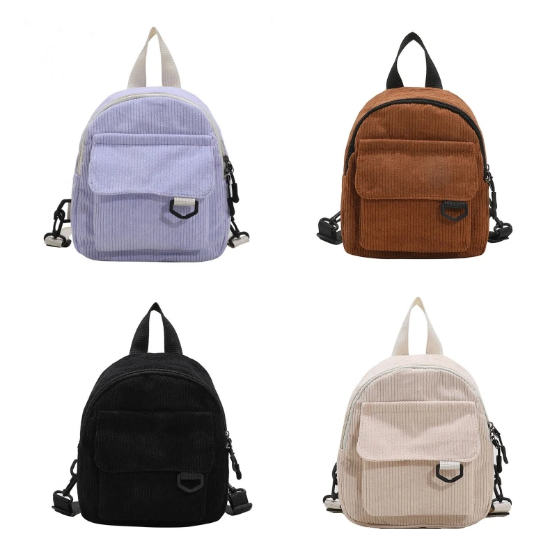 

Fashion Women Mini Backpack Solid Color Corduroy Small School Bag Teens Simple Casual Student Bookbags Travel Rucksack Daypack