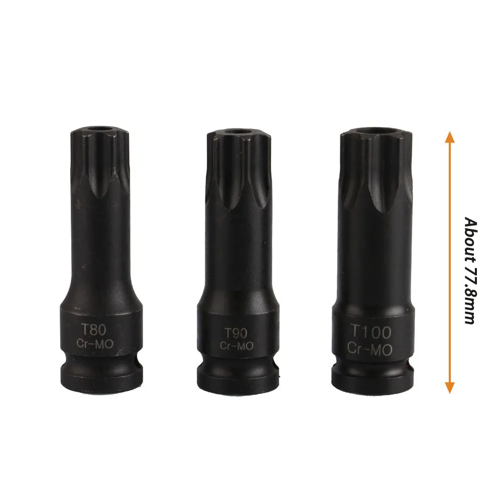 3Pcs 1/2 Sqaure Drive T80 T90 T100 Black Torx Socket Set of Tools Pneumatic Wrench Spanner Accessories 2