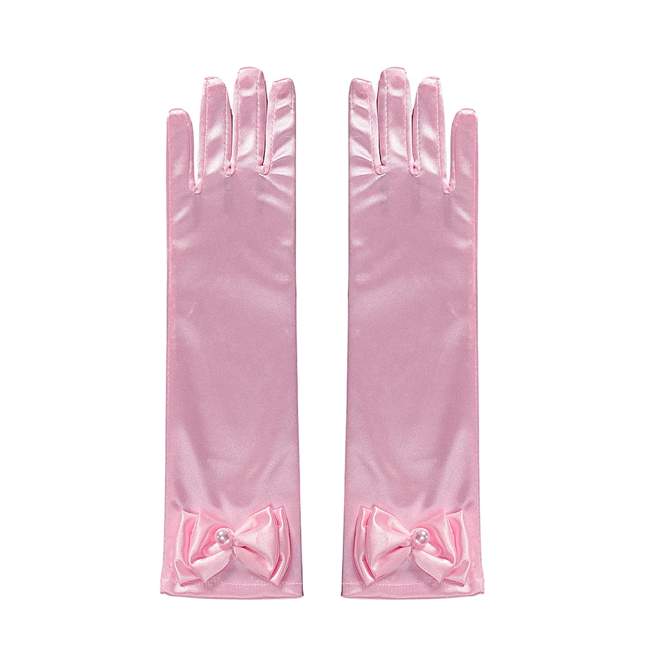 Princess Accessories Gloves Snow Queen Cosplay Pearl Bow Gloves Cinderella Elsa Princess Girl Snow White Wednesdy Accessories princess accessories set,girls satin gloves