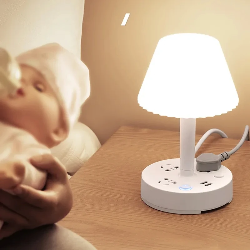 

Power Strip+Table Lamp+Cellphone Holder Mutifunction 3 AC Outlets and 2 USB Charging Ports 2500W/10A Night Light
