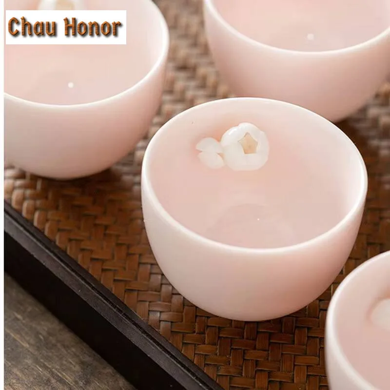 2pc/lot Kneading Flower Mutton Fat Powder Jade Teacup Aesthetic Tea Bowl Tea-tasting Fragrance Cup Master Cup Drinkware 40ml