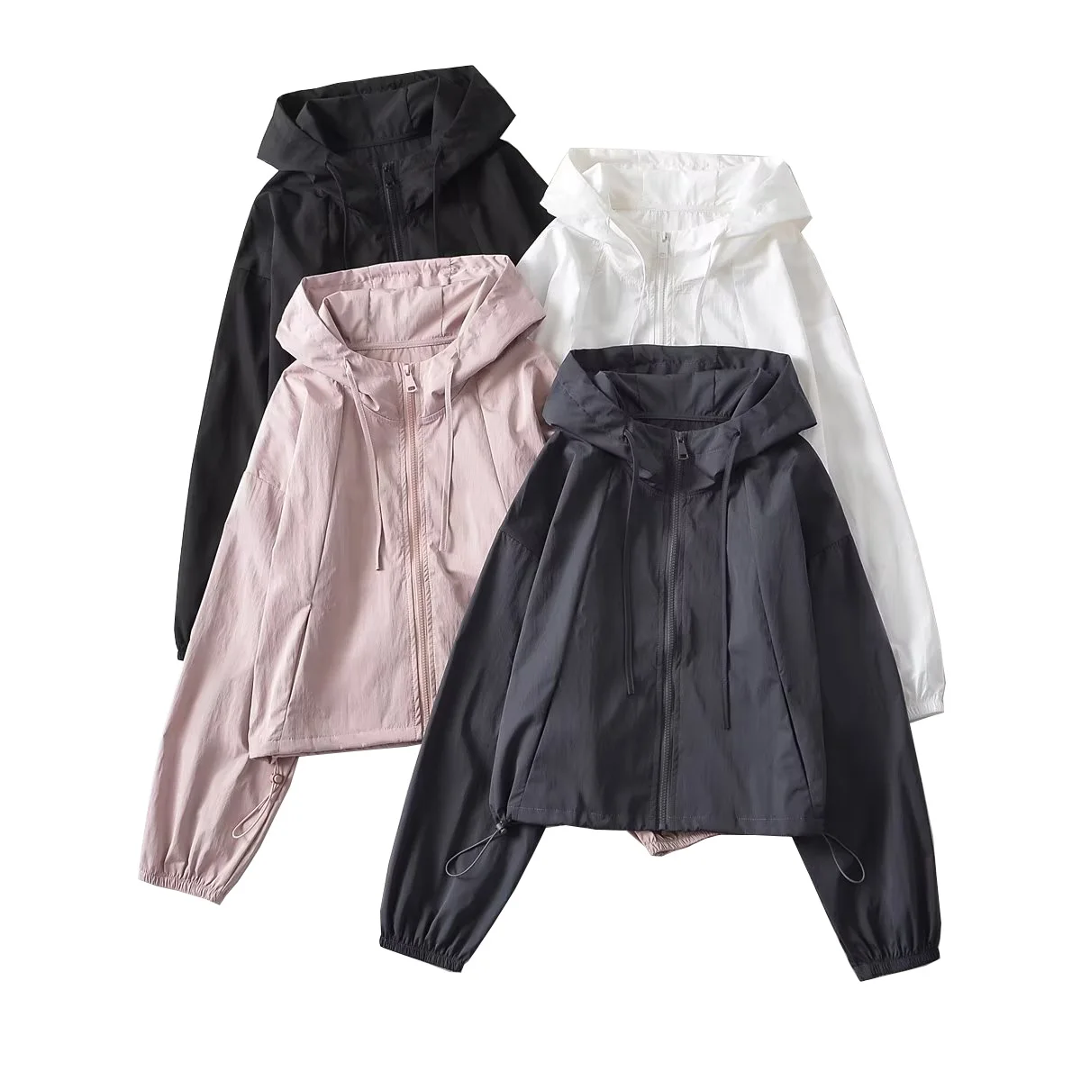 ZR 스타일 Za 여성 의류 틈새 느슨한 Drawstring 허리 긴 소매 패션 후드 재킷