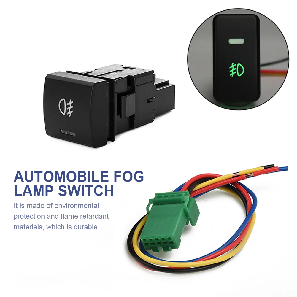 Automobile Fog Lamp Switch with Green Light Fog Lamp Control Pure Copper Wire Fog Light Button Replacement 12V 24V for New Camry