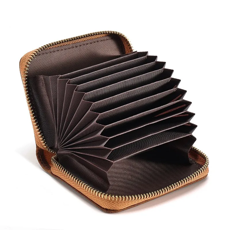 Crazy Horse  RFID Anti Magnetic Card Bag Large Capacity Card Holder Organ Bag Clip Multi Card  Genuine Leather Coin Wallet