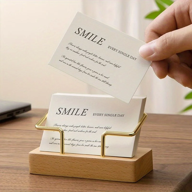1Pc Card Storage Business Card Holder Tabletop Shelf Cards Display Stand Metal Wooden Holder Home Office Supply