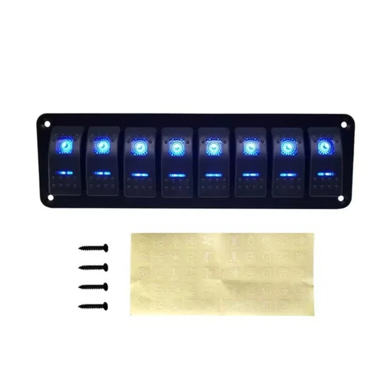 12/24V Switch Panel 8 Gang Marine Car Boat Aluminum 5 Pin On/Off Toggle Switches with Night Glow Stickers for RV Truck Vehicle