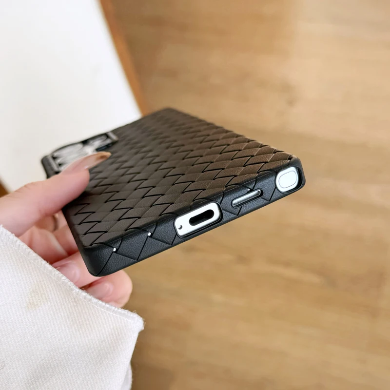 Premium Solid Color Woven Soft Leather Anti-Fall Cooling Back Case Cover