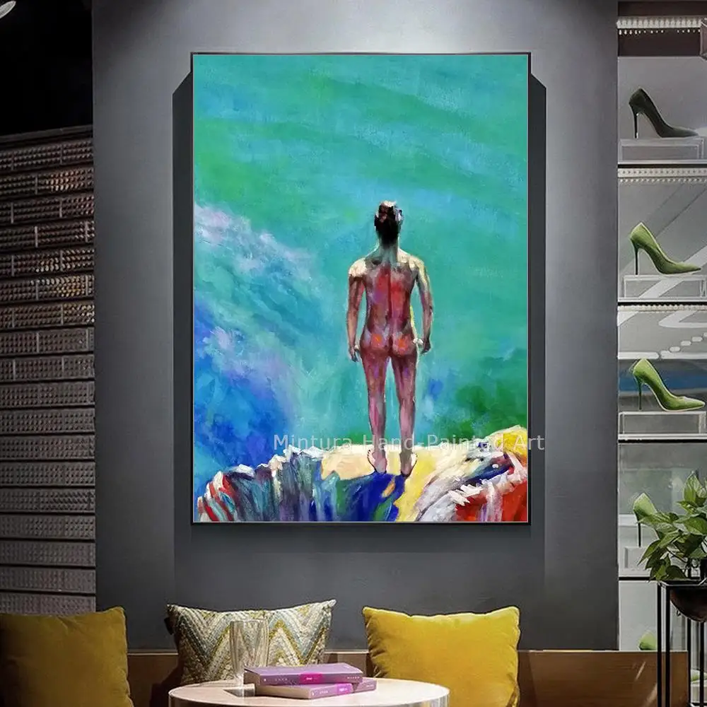 

Mintura,Hand-Painted Handmade Oil Paintings on Canvas,The Man Bare Back Wall Art for Living Room Modern Hotel Decoration Artwork
