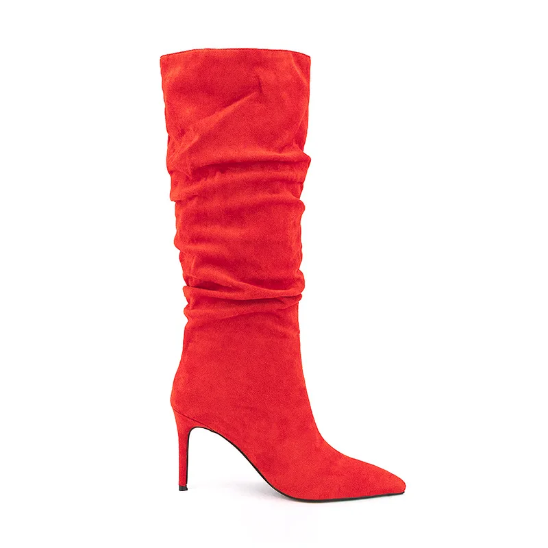 

Strech Suede Thigh High Boots Women Slip On Women Boots Pumps Motorcycle Shoes Point Toe High Heels Botas Mujer Chaussure Femme
