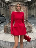 Elegant Mini Dress Women Long Sleeve O-neck Hip Package Female A-line Dresses 2025 Fashion Bow High Waist Lady Club Pary Robes