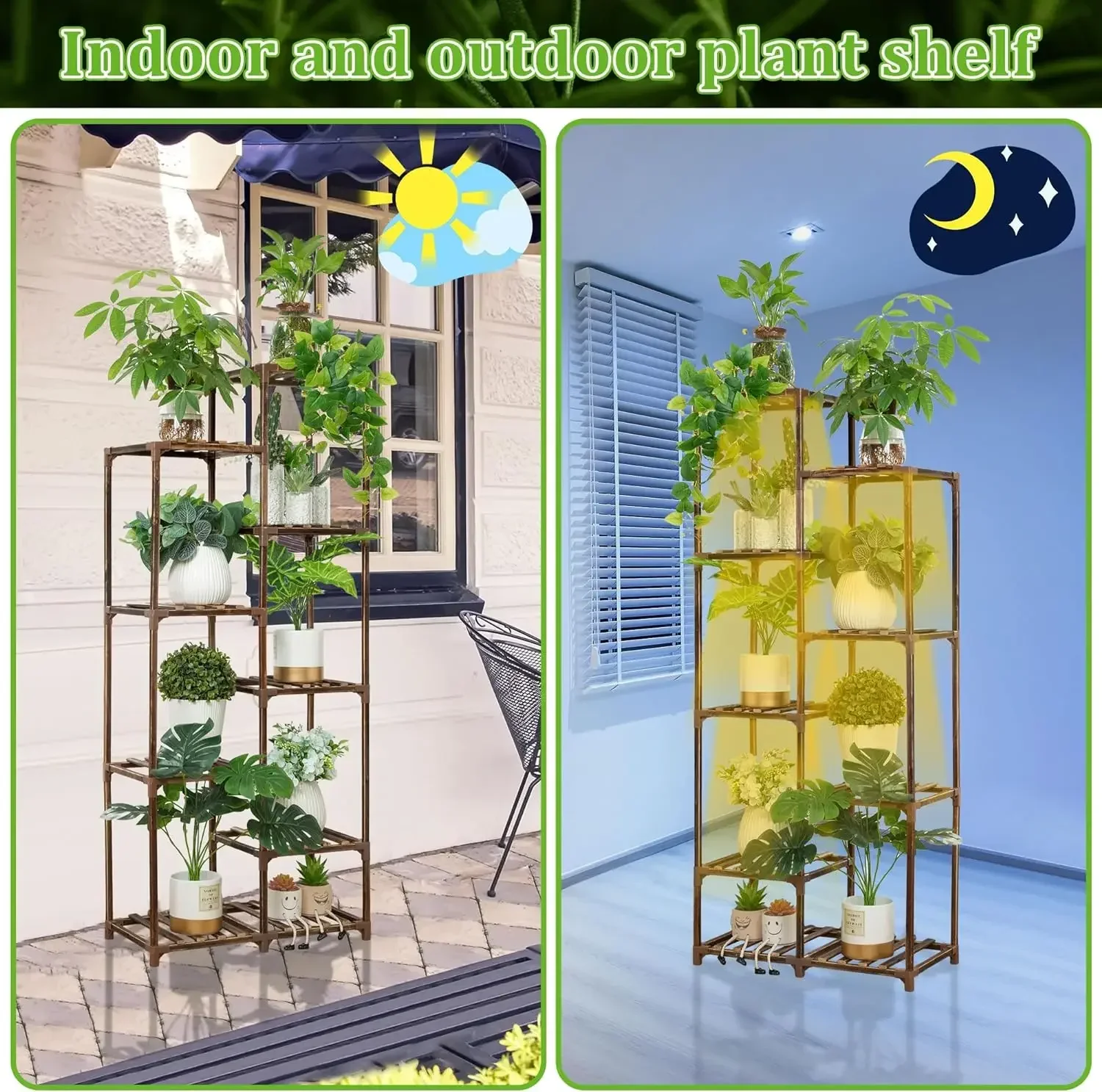 #sPlant Stand with Grow Lights, Wood Plant Shelf with Full Spectrum Grow Lamp for Indoor Corner