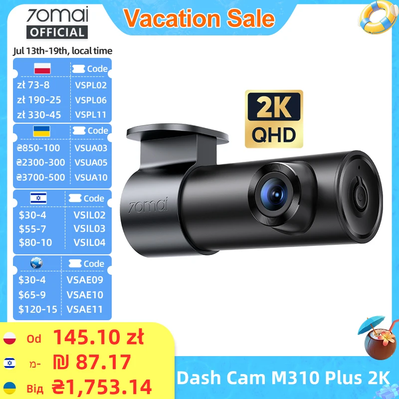 70mai Dash Cam M310 Plus 2K 1440P 143°FOV F1.55 Smart Voice Control 24H Parking Guard Night Vision 70mai M310 Plus 2K Car DVR 1
